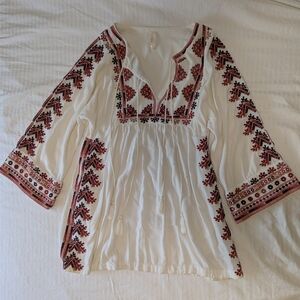 Embroidered White and Red Women's Top